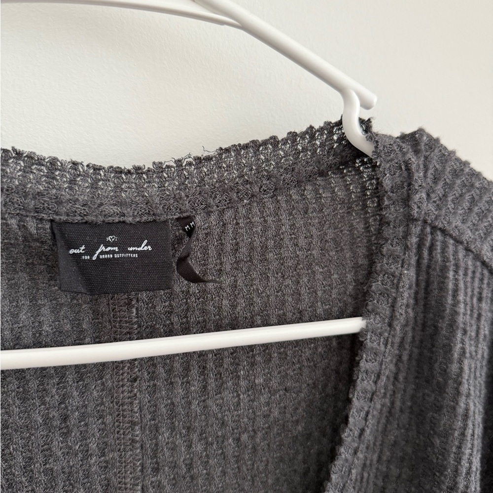 Urban Outfitters Out From Under Gray Waffle Weave V-Neck Thermal Oversized Shirt - Picture 2 of 5